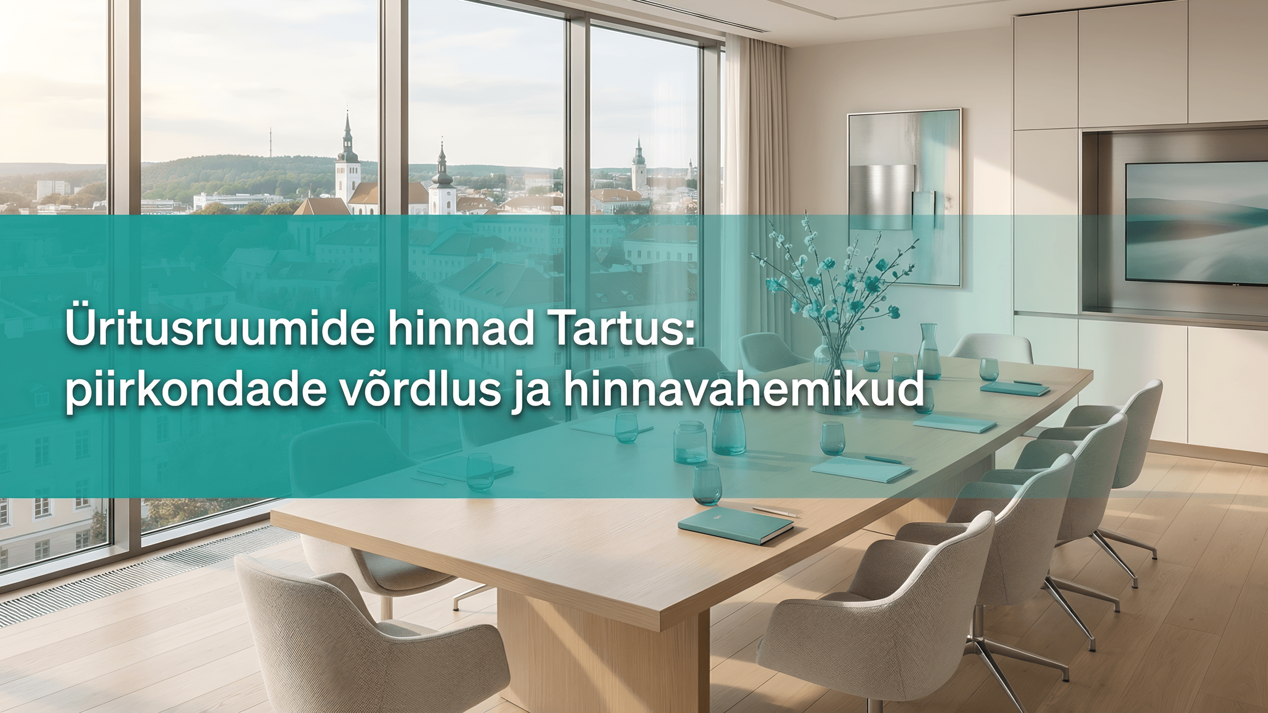 Stiilne konverentsiruum panoraamvaatega Tartu kesklinnale – Tartu üritusruumide hinnad, linnaosade võrdlus ja hinnavahemikud 20–250 osalejaga üritustele.