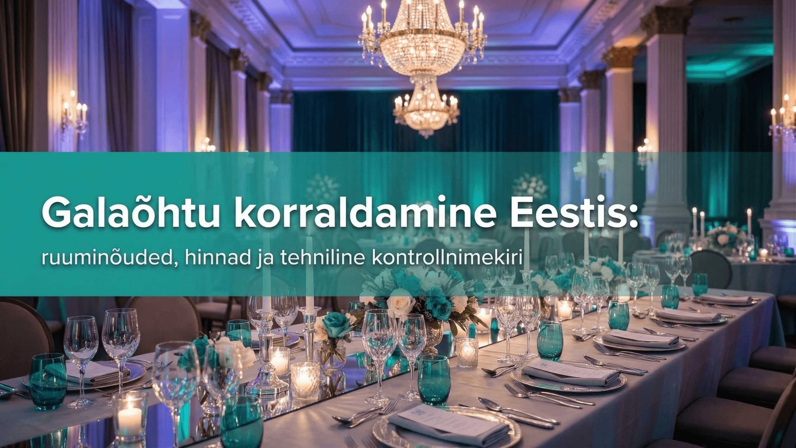 Professionaalne galaõhtu üritusruum koos lavaga, valgusega ja gala lauapaigutusega.