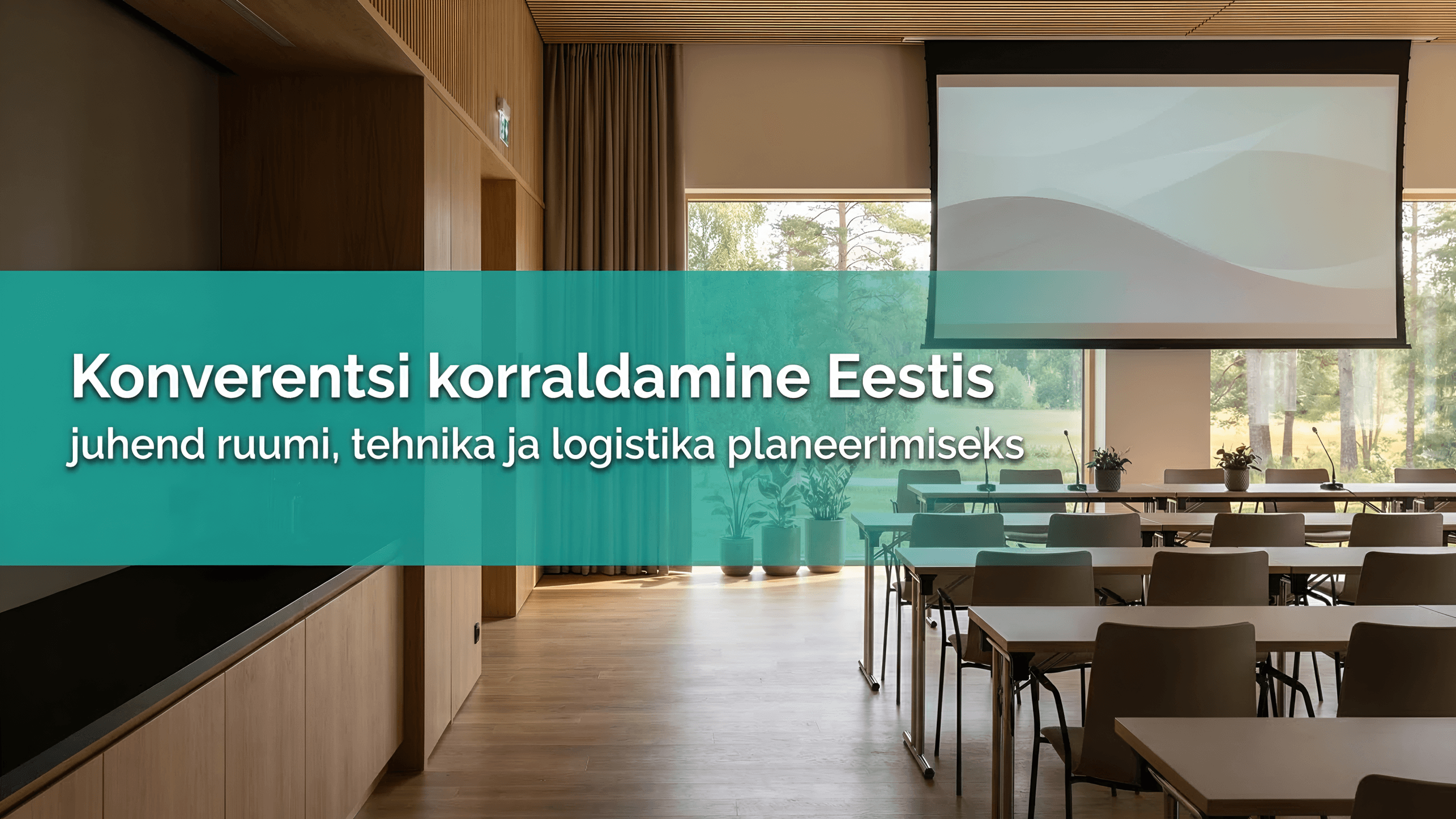 Kaasaegne konverentsiruum Eestis koos esitluse lava ja istumisalaga, sobiv professionaalse konverentsi korraldamiseks ja planeerimiseks 2026