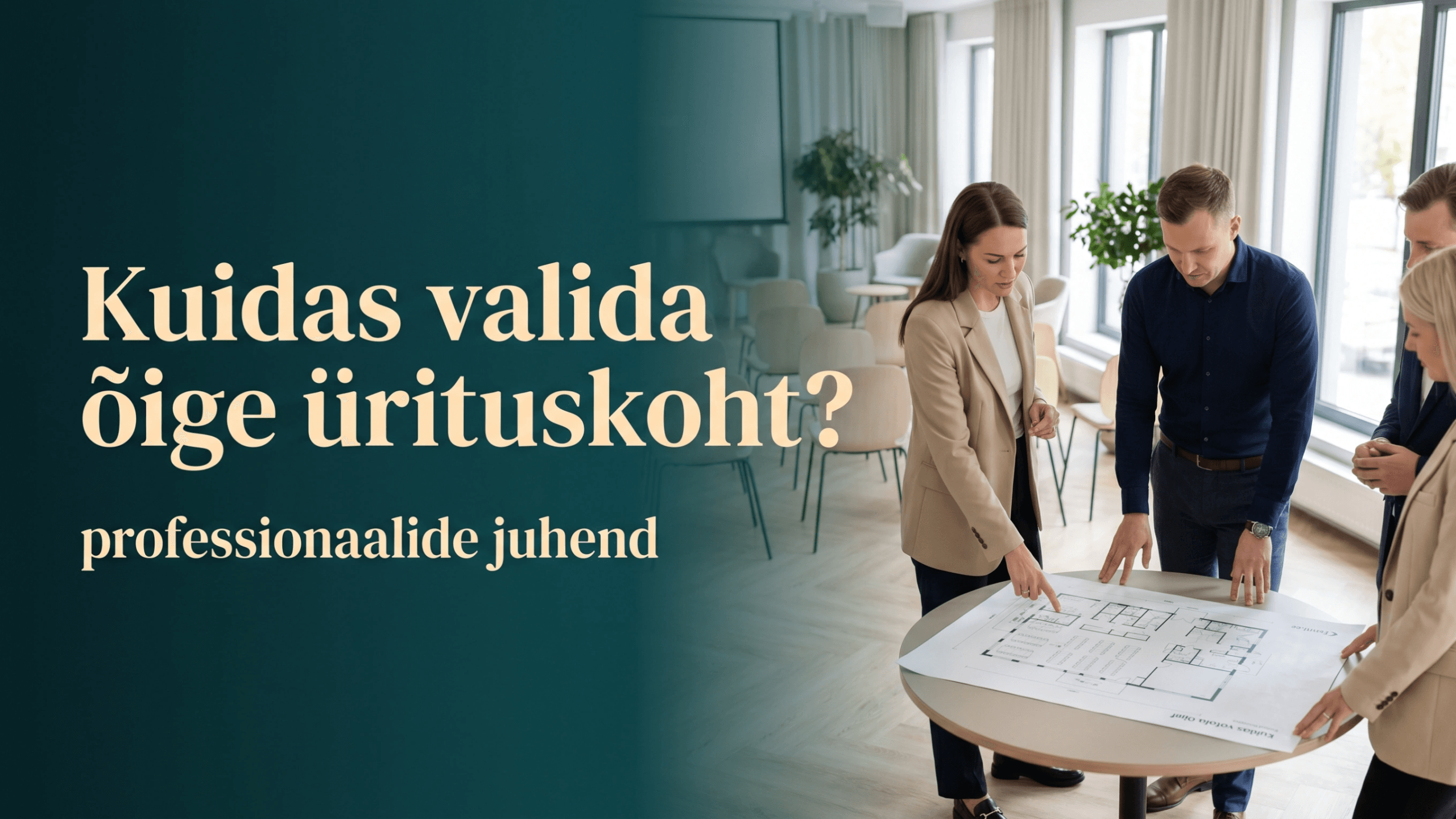 Modernne ja hele ürituskoht elegantse sisekujunduse, läbimõeldud ruumilahenduse ja peene sündmuse atmosfääriga, illustreerimas professionaalset juhendit õige ürituskoha valimiseks.