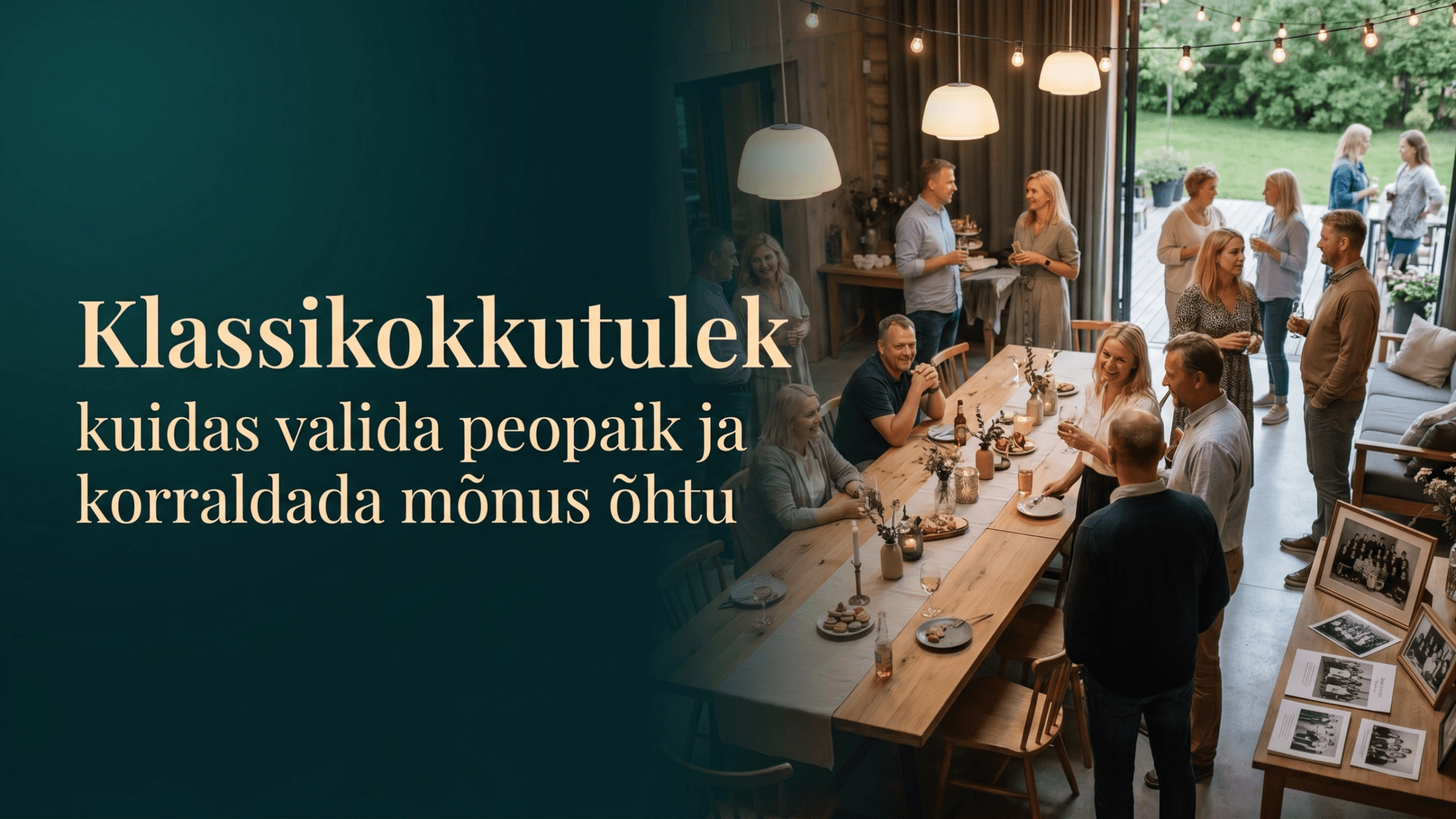 Klassikokkutuleku õhtu hubases peopaigas, kus endised klassikaaslased vestlevad, naeravad ja naudivad mõnusat kohtumist ühise laua, sooja valguse ja meenutuste keskel.